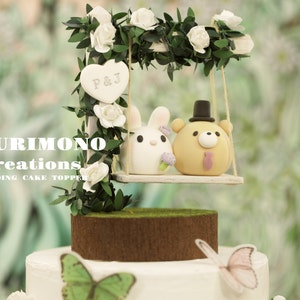 bunny and bear wedding cake topper,rabbit and bear cake topper,couple couple cake topper,birthday topper,bride and groom topper,wedding gift