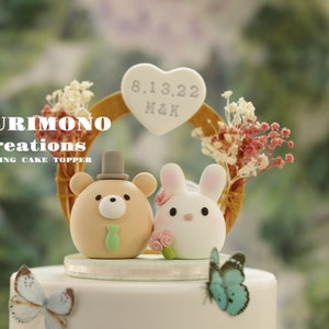 bunny and bear wedding cake topper,rabbit and bear cake topper,couple couple cake topper,birthday topper,bride and groom topper,wedding gift