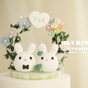 bunny wedding cake topper,rabbit cake topper,handmade couple cake topper,bunnies cake topper,Chiness Zodiace topper,bride and groom topper