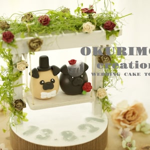pug wedding cake topper,pet cake topper,handmade couple cake topper,custom dog cake topper,Chiness Zodiace topper,bride and groom topper