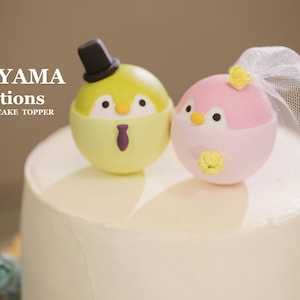 penguin wedding cake topper,handmade penguin couple cake topper,love birds cake topper,birthday cake topper,bride and groom cake topper