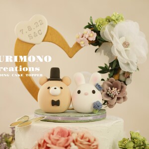 bunny and bear wedding cake topper,rabbit and bear cake topper,couple couple cake topper,birthday topper,bride and groom topper,wedding gift
