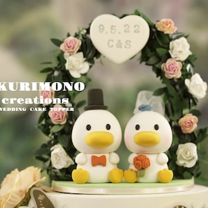 duck wedding cake topper,handmade ducks couple cake topper,custom wedding cake topper,birthday cake topper,bride and groom cake topper