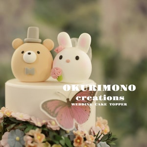 bunny and bear wedding cake topper,rabbit and bear cake topper,couple couple cake topper,birthday topper,bride and groom topper,wedding gift