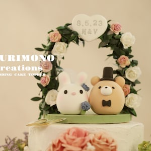 bunny and bear wedding cake topper,rabbit and bear cake topper,couple couple cake topper,birthday topper,bride and groom topper,wedding gift