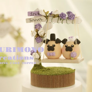 pug wedding cake topper,pet cake topper,handmade couple cake topper,custom dog cake topper,Chiness Zodiace topper,bride and groom topper