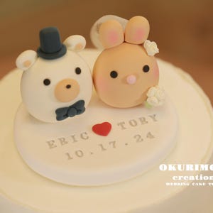 bunny and bear wedding cake topper,rabbit and bear cake topper,couple couple cake topper,birthday topper,bride and groom topper,wedding gift