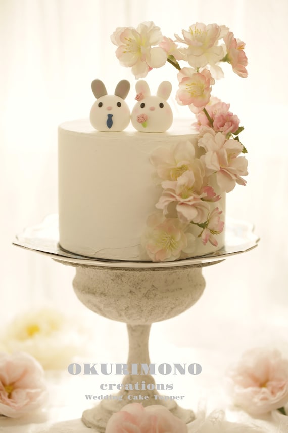 ウサギのウェディングケーキトッパー、ウサギのケーキトッパー、手作り  