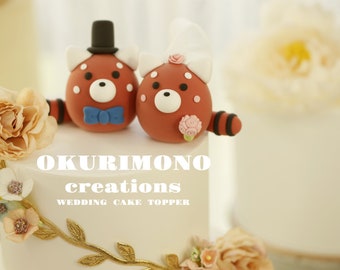 Adorno para tarta de boda de panda rojo, adorno para tarta de pareja hecho a mano, adorno personalizado para tarta de boda, adorno para tarta de cumpleaños, adorno para tarta de novios