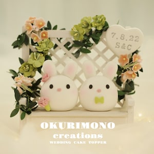 bunny wedding cake topper,rabbit cake topper,handmade couple cake topper,bunnies cake topper,Chiness Zodiace topper,bride and groom topper