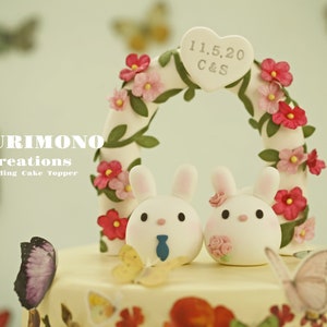 bunny wedding cake topper,rabbit cake topper,handmade couple cake topper,bunnies cake topper,Chiness Zodiace topper,bride and groom topper