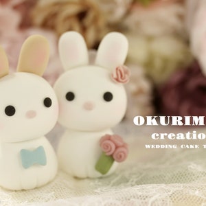 bunny wedding cake topper,rabbit cake topper,handmade couple cake topper,bunnies cake topper,Chiness Zodiace topper,bride and groom topper