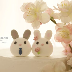 bunny wedding cake topper,rabbit cake topper,handmade couple cake topper,bunnies cake topper,Chiness Zodiace topper,bride and groom topper