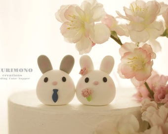 bunny wedding cake topper,rabbit cake topper,handmade couple cake topper,bunnies cake topper,Chiness Zodiace topper,bride and groom topper