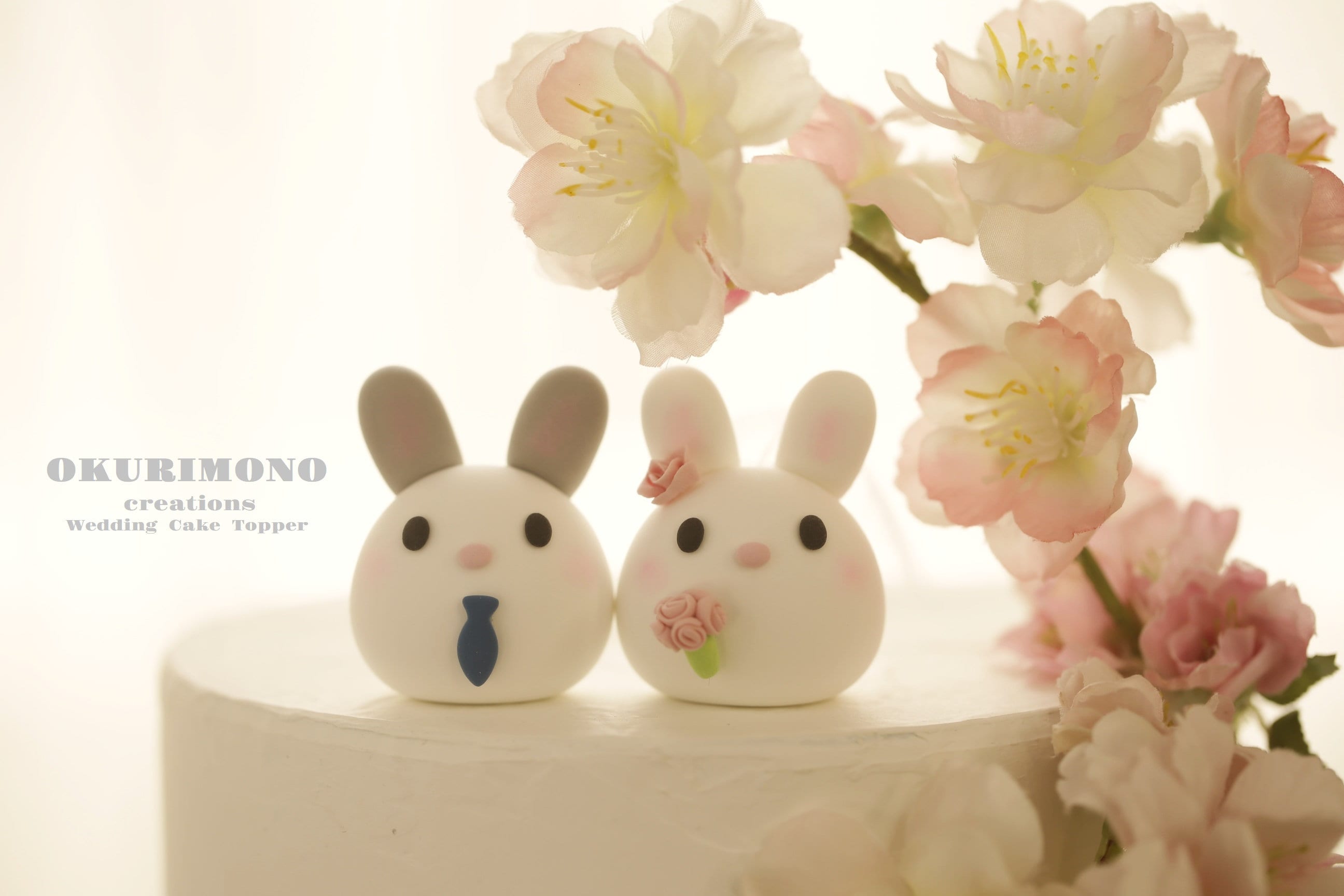 ウサギのウェディングケーキトッパー、ウサギのケーキトッパー、手作り  