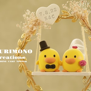 duck wedding cake topper,handmade ducks couple cake topper,custom wedding cake topper,birthday cake topper,bride and groom cake topper