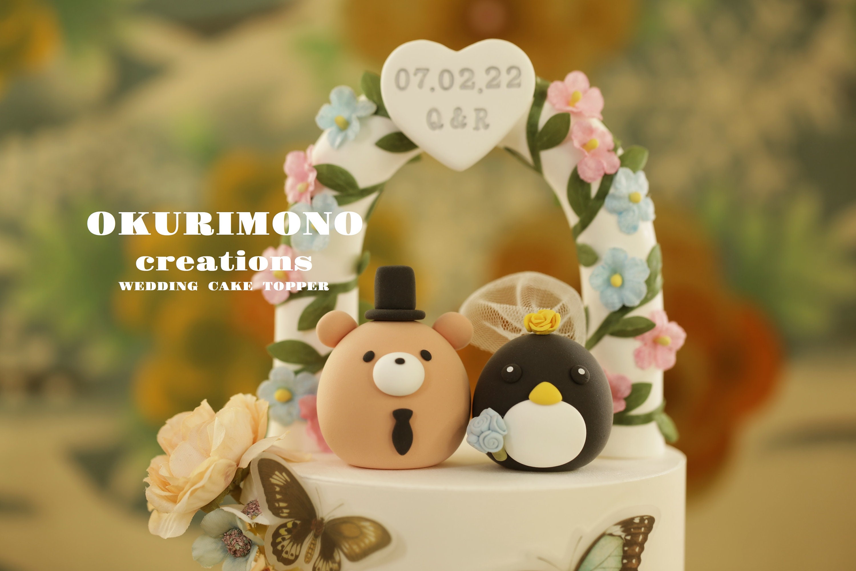 penguin and bear wedding cake topper,penguin couple cake topper,bear couple cake topper,birthday cake topper,bride and groom cake topper