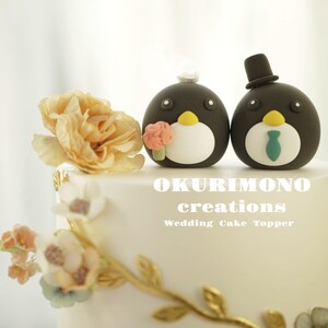 penguin wedding cake topper,handmade penguin couple cake topper,love birds cake topper,birthday cake topper,bride and groom cake topper