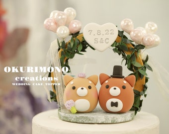 Shiba inu wedding cake topper,pet cake topper,couple cake topper,custom dog cake topper,Chiness Zodiac topper,bride and groom cake topper