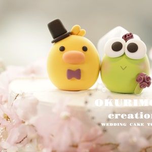 duck and frog wedding cake topper,ducks cake topper,custom frog couple cake topper,birthday cake topper,bride and groom cake topper
