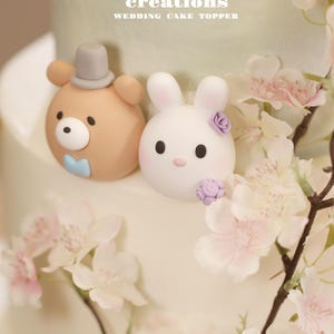 bunny and bear wedding cake topper,rabbit and bear cake topper,couple couple cake topper,birthday topper,bride and groom topper,wedding gift