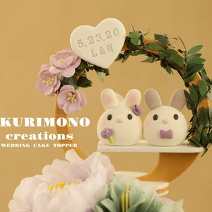 bunny wedding cake topper,rabbit cake topper,handmade couple cake topper,bunnies cake topper,Chiness Zodiace topper,bride and groom topper