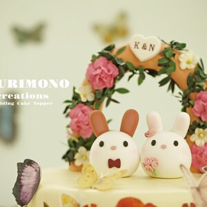 bunny wedding cake topper,rabbit cake topper,handmade couple cake topper,bunnies cake topper,Chiness Zodiace topper,bride and groom topper