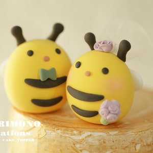 kissing bee wedding cake topper,handmade bees cake topper,custom ladybug cake topper,birthday cake topper,bride and groom cake topper