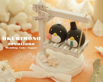 penguin wedding cake topper,handmade penguin couple cake topper,love birds cake topper,birthday cake topper,bride and groom cake topper