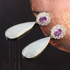 Rainbow Moonstone Earrings, Silver and Moonstone Drops, Faceted Rainbow Moonstone, Teardrop Earrings, Gemstone Earrings, Sterling Silver 925