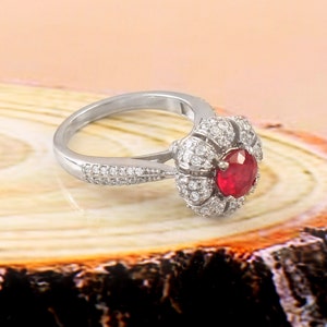 Genuine Ruby Ring , Real Ruby Dainty Stacking Ring, Sterling Silver Ring, Ruby Jewelry, Birthstone Signet Ring, Birthday Gifts for her