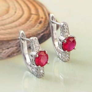Vintage Red Ruby Earrings For Woman, 925 Silver Ruby Hoop Earrings, Earrings With English Lock, Hoop Earrings, Vintage Earrings For Woman
