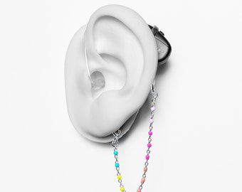 Hearing Aid Retention Chain + Deafmetal Holster Keeps Hearing Aids Attached At the Ear clasp Rainbow Design | Chain Hearing Aid Lanyard
