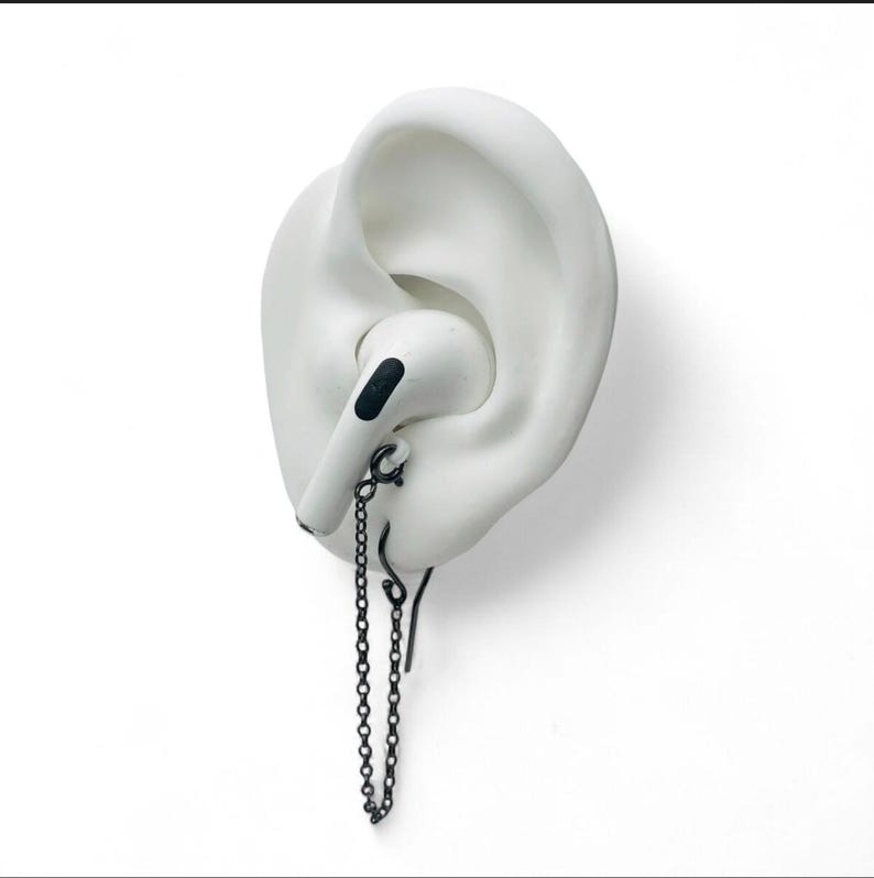 Airpod chain lanyard that can be used to keep your airpod or bluetooth amplifier from getting lost or if you need a break from wearing you can take it out and let it dangle from the chain