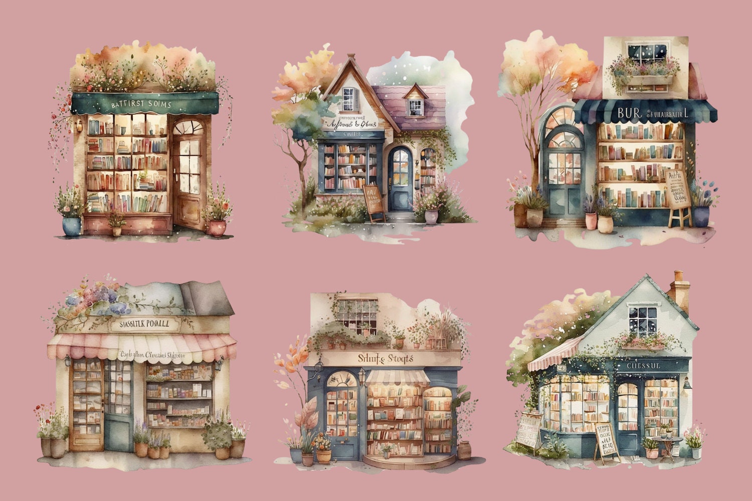 Bookshop Clipart for Commercial Use Graphics Bundle Png - Etsy