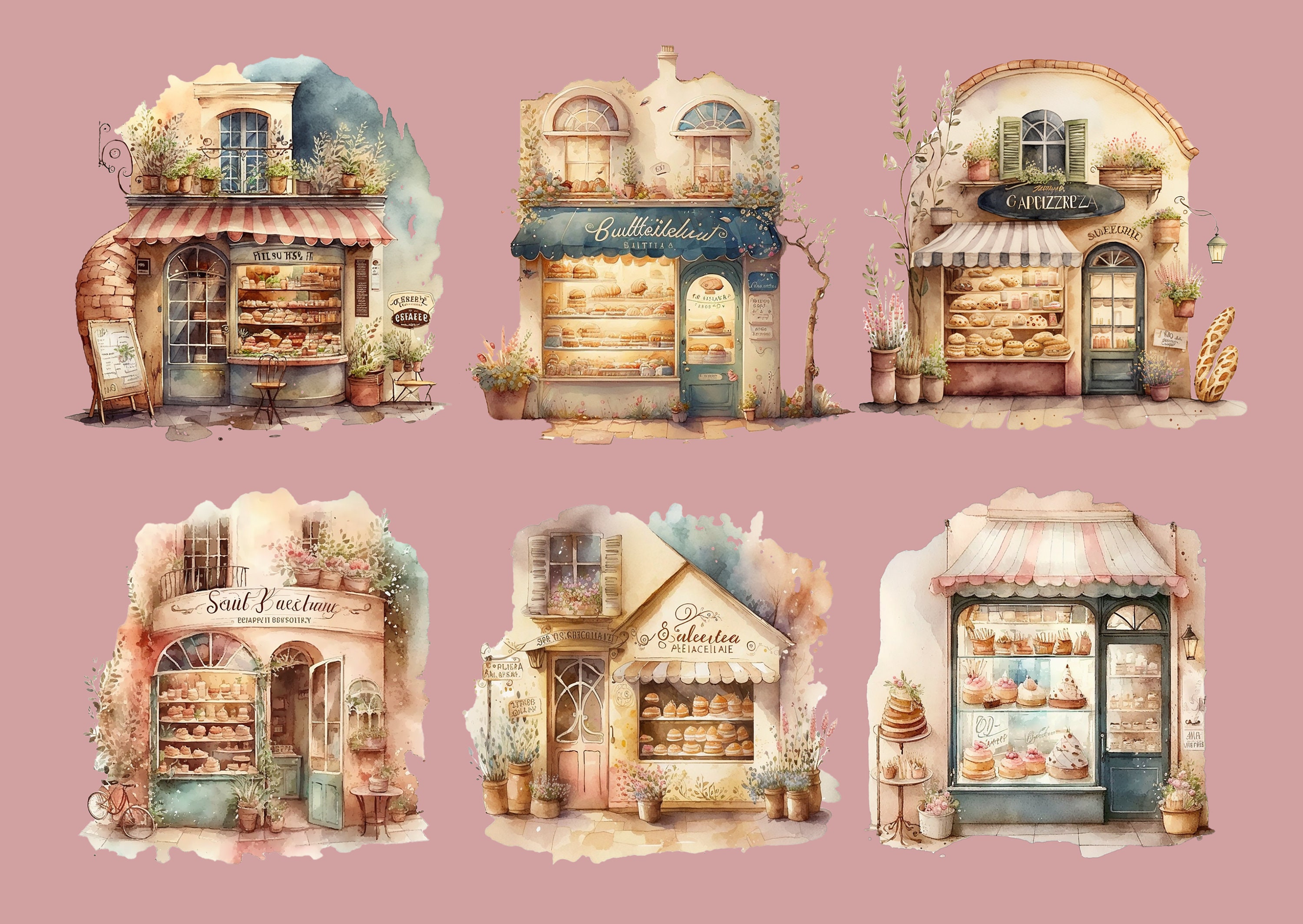 French Bakery Clipart Watercolour Bakery Designs Etsy