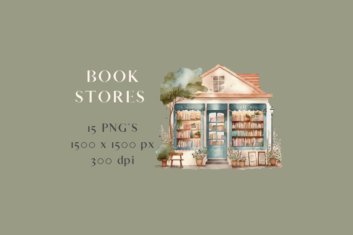 Bookshop Clipart for Commercial Use Graphics Bundle Png - Etsy