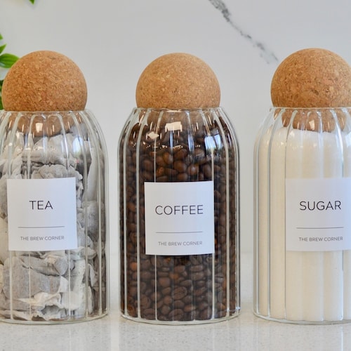 Set of 3 Tea Coffee Sugar Canisters Tea and Coffee Jars Glass Etsy UK