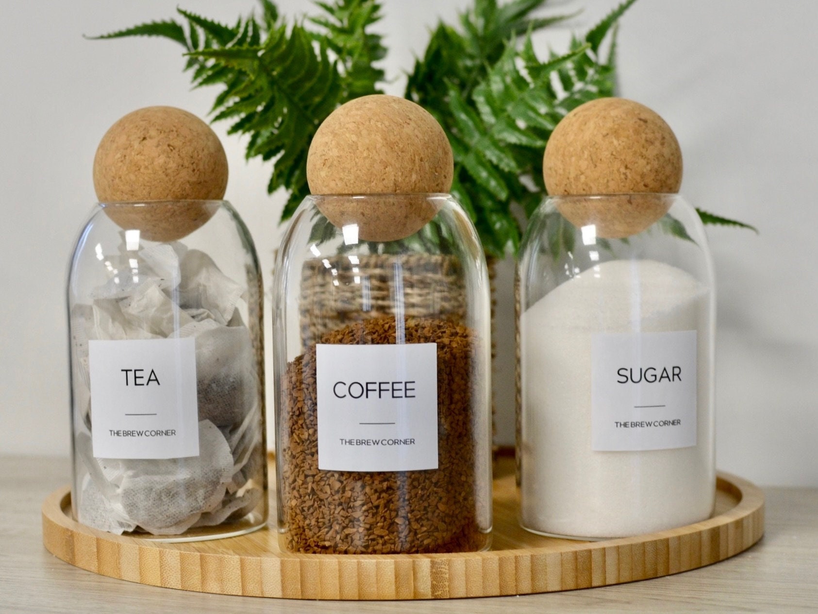 Set of 3 Tea Coffee Sugar Glass Storage Jar Canisters 800ml Etsy UK