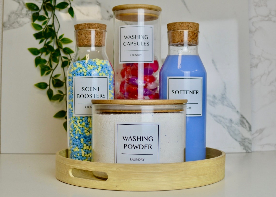 5 Piece LAUNDRY JARS Glass Storage Laundry Room Decor With Etsy UK