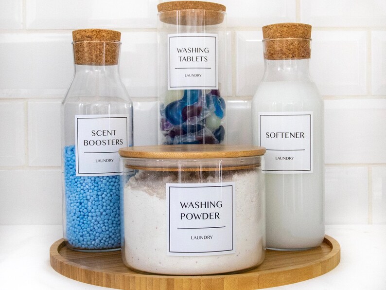 5 Piece LAUNDRY JARS Glass Storage Laundry Room Decor With Etsy