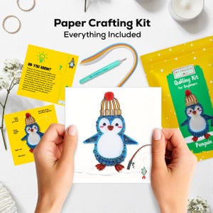 Kit di quilling di carta a forma di pinguino - Kit fai da te per realizzare animali da portare con sé - 1 progetto con istruzioni, strumento, strisce di carta, modello, accessori