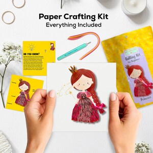 Kit di quilling di carta per principesse - Kit fai da te per bambine in movimento - 1 progetto con istruzioni, strumento, strisce di carta, modello, accessori