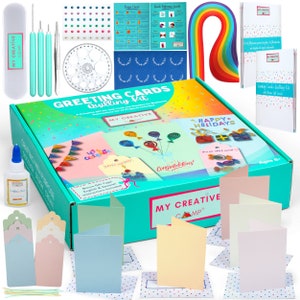 Kit di quilling di carta per biglietti di auguri - Kit di bricolage fai da te per bambini e adulti - 14 progetti, istruzioni, biglietti, strumenti, strisce di carta e altro ancora