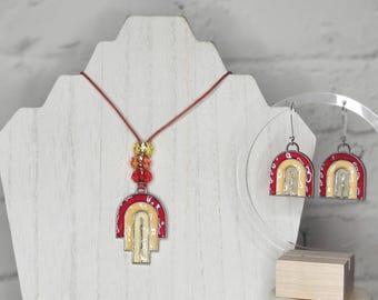 Red Boho RAINBOW Necklace and Earring Coordinate Set