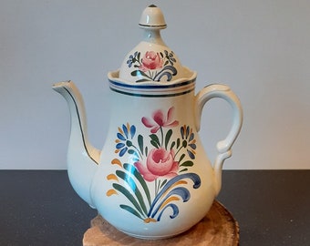 Faiencerie d'Onnaing Nord - Frankrijk, antieke aardenwerk koffiepot met een handgeschilderd bloemmotief, gemarkeerd, jaren 10 vorige eeuw