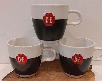 Douwe Egberts - Holland, losse mok of set van twee of drie cappuccinomokken, zwart gedeelte geschikt voor krijtschrift, rood zegel DE