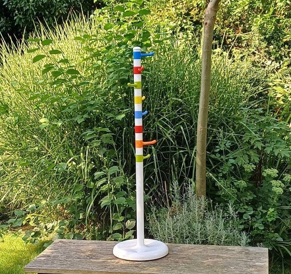 Ikea, Krokig, Memphis Style, White Plastic Standing Coat Rack, Eight  Different Colored Plastic Hooks, White Weighted Base, 1990s 