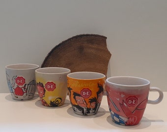 Douwe Egberts, Selwyn Senatori, separate mug, or complete and unique set of four different cappuccino mugs, Douwe Egberts brand seal
