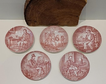 Loose plates from the series 'The Drinkers' by Enoch Wedgwood Tunstall - England, with red images, 1970s